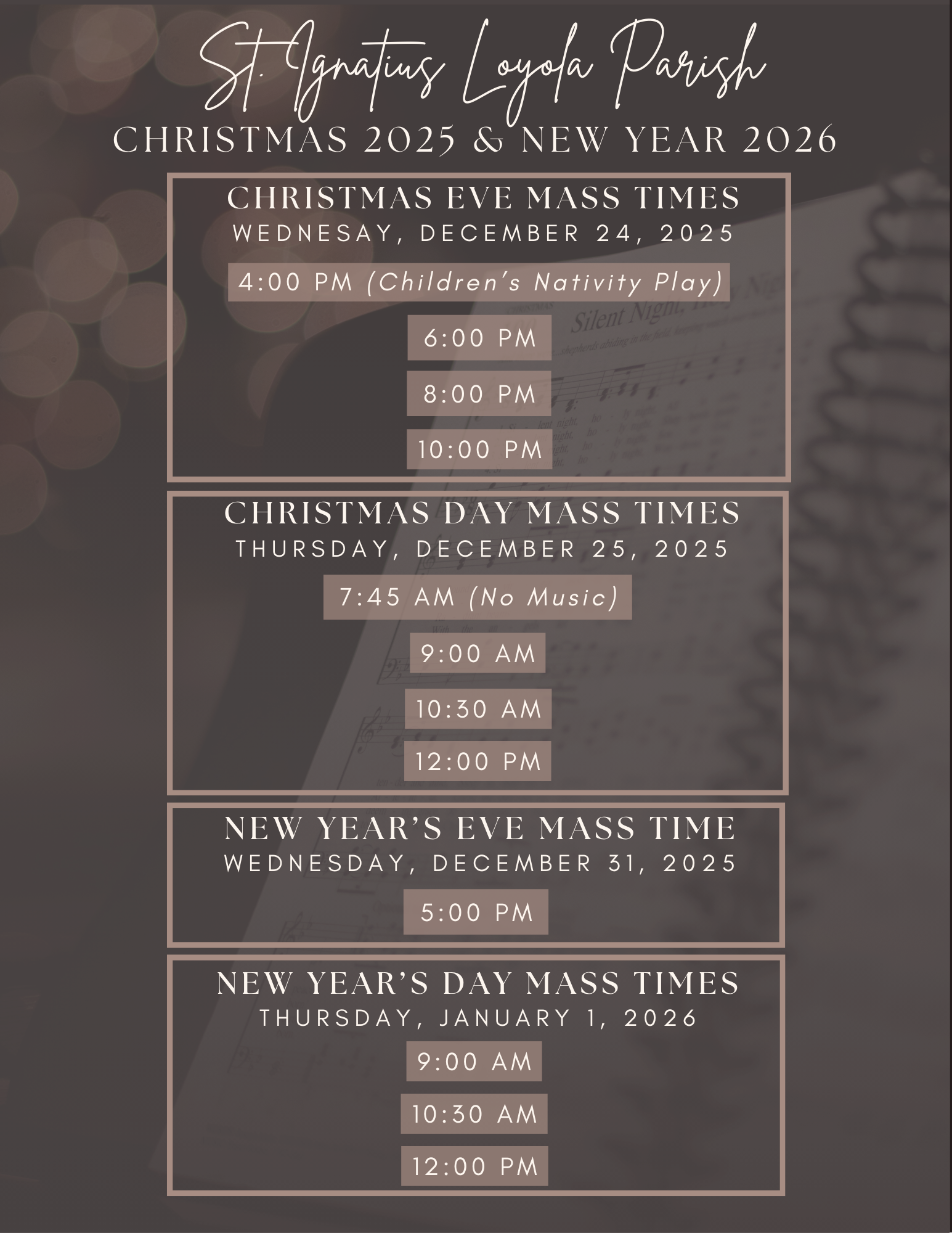 Christmas 2025 & New Year 2026 Schedule