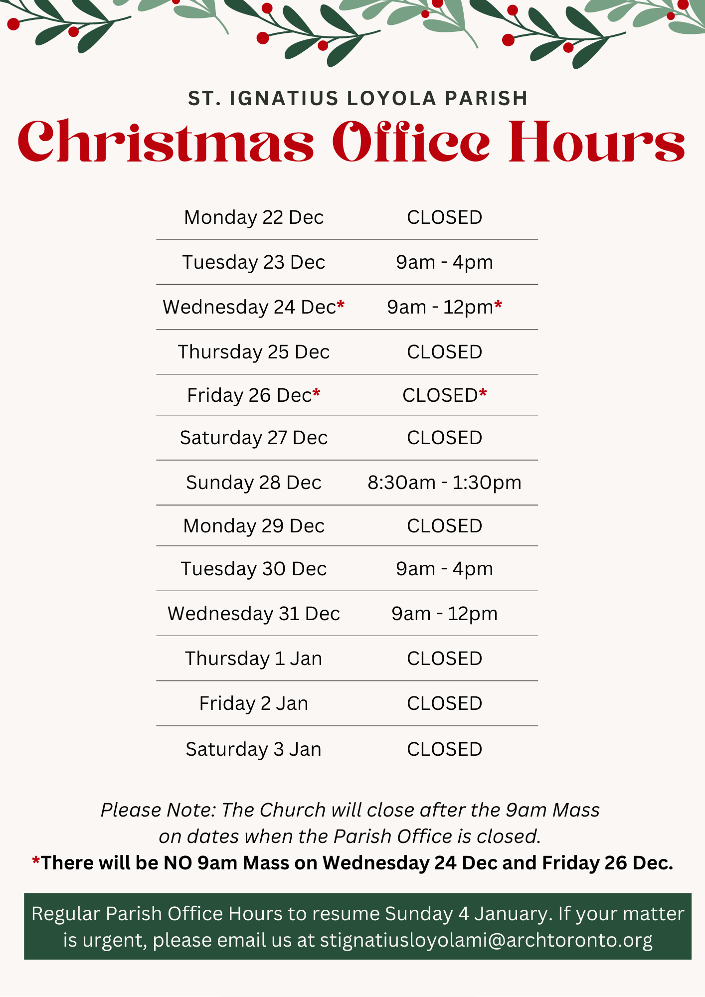 Christmas Office Hours 2025